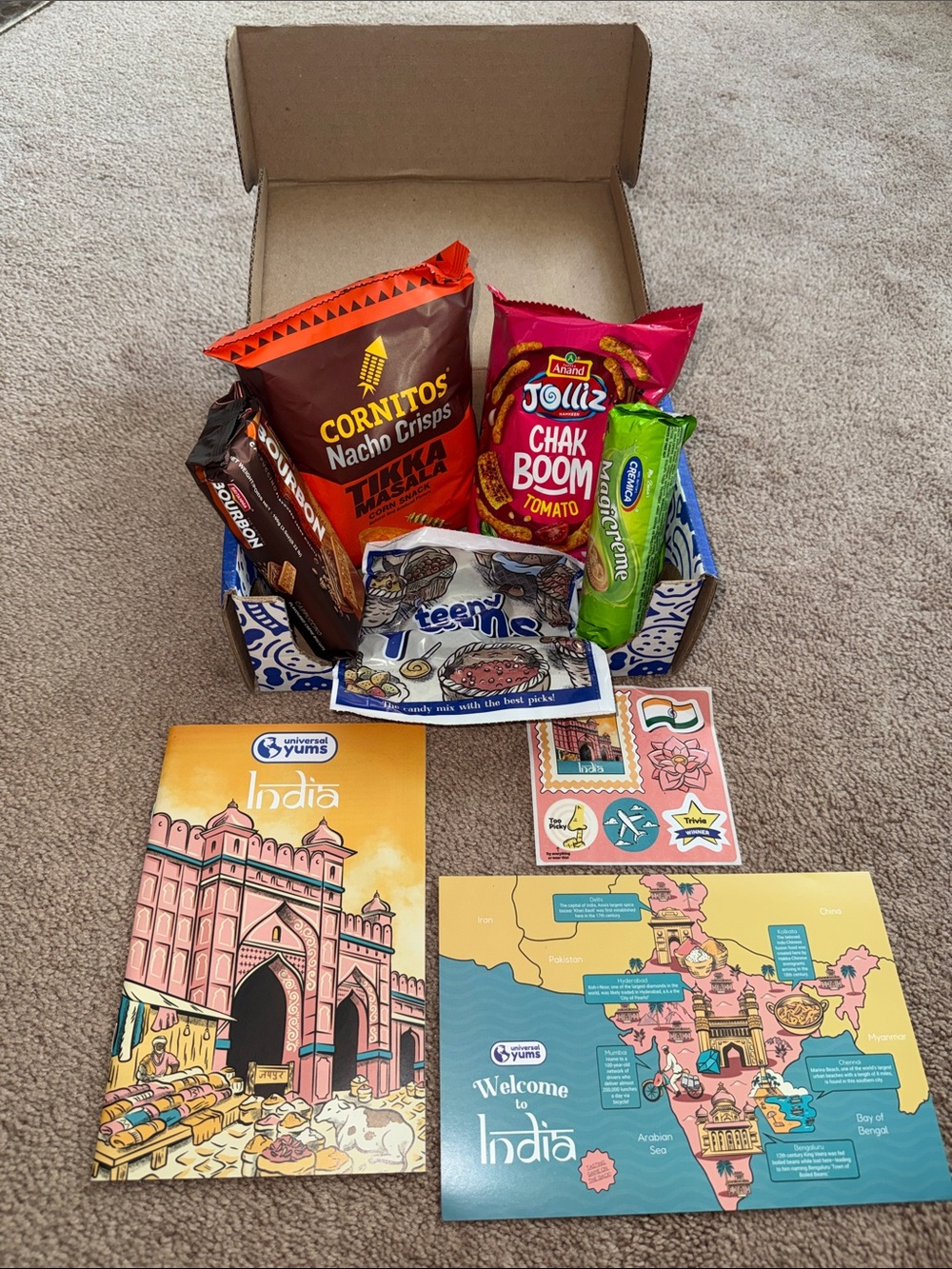 Universal Yums India Snack & Activity Gift Box - Pink, Brown, Green
